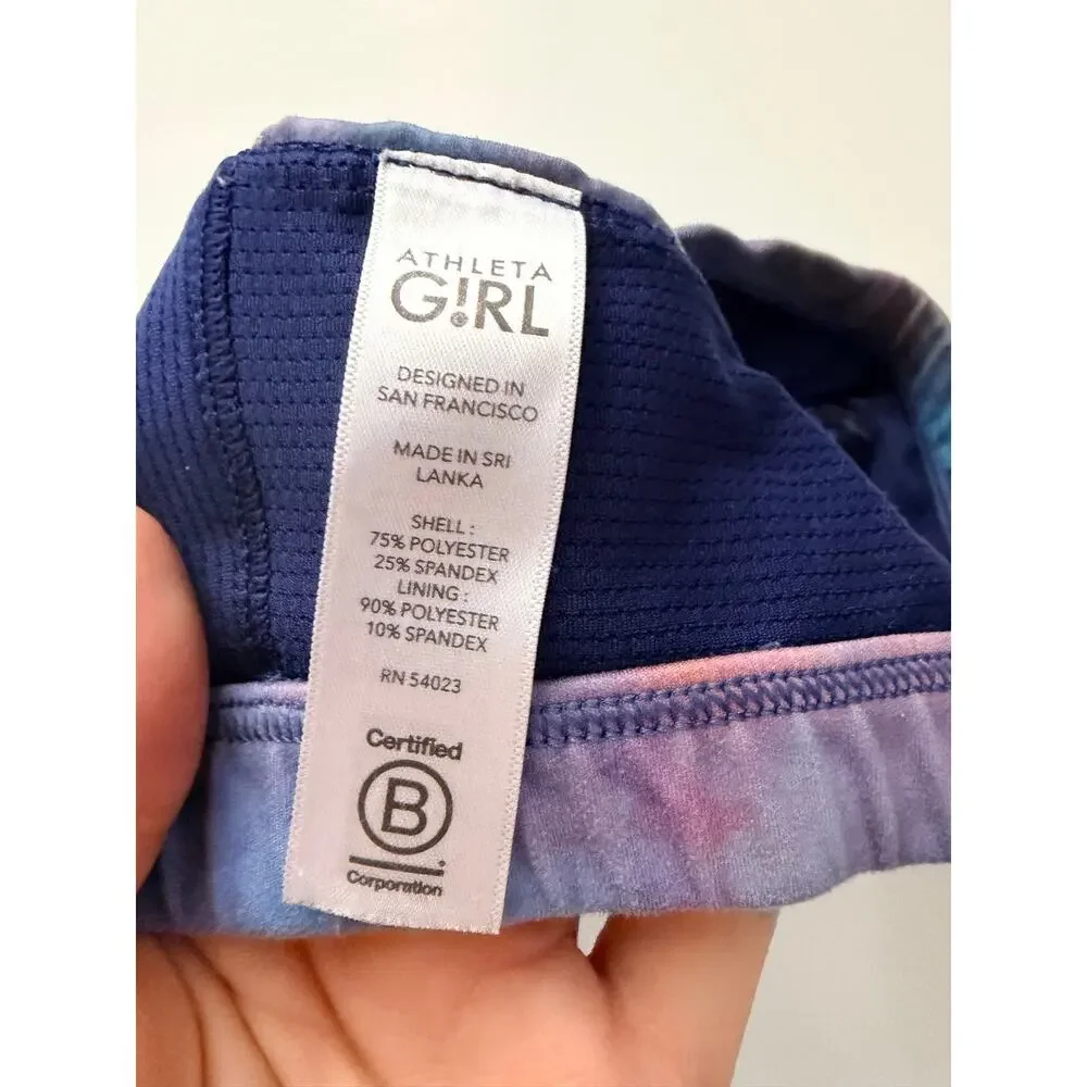 Athleta Girl Printed Strappy Sports Bra L 12 Galaxy Tie-Dye